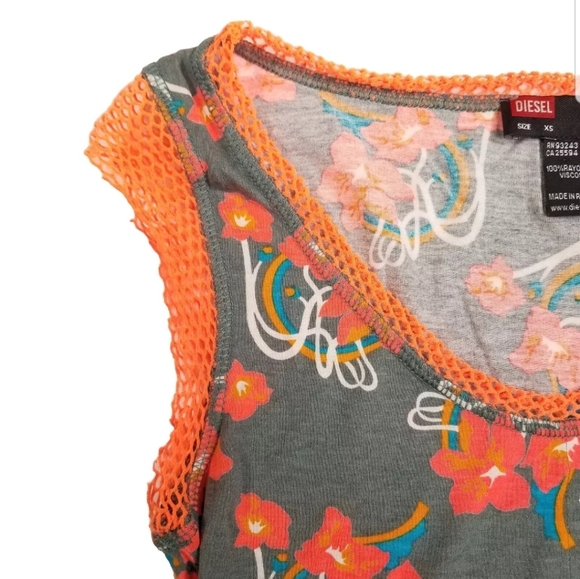 Diesel Women's Tank Top Floral Gray Orange Size XS - Picture 11 of 13